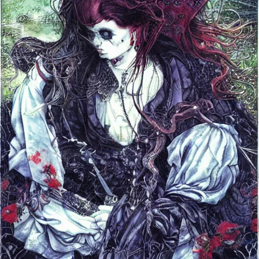 Image similar to Bloody Tears - award winning art by Ayami Kojima, highly detailed, Victorian gothic.