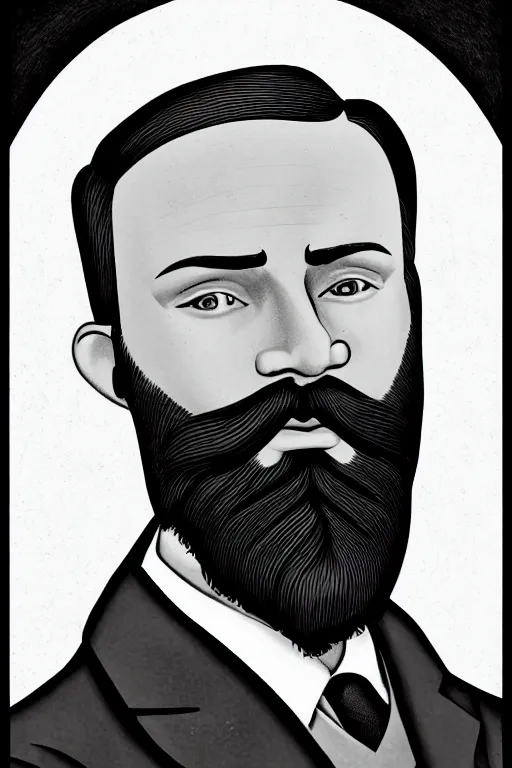 Image similar to an illustration of a portrait of a respectable dignified 1 9 3 0's era mennonite preacher with kind eyes and trimmed red beard and conservative haircut in the style of art - deco artwork art by kyle ferrin and loish!, digital art, highly detailed, intricate, sharp focus, trending on artstation hq, deviantart, 4 k uhd image