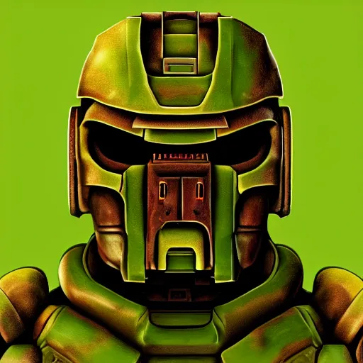 Image similar to portrait of doomguy from game doom, highly detailed, 8 k render centered, digital painting