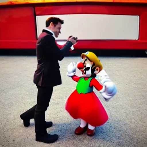 Image similar to Super Mario proposing to Super Mario