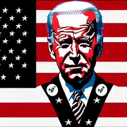 Image similar to Joe Biden looking sinister, american flag, by Tsutomu Nihei, highly detailed