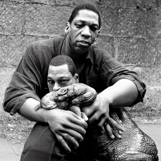 Image similar to john coltrane snuggling a big toad