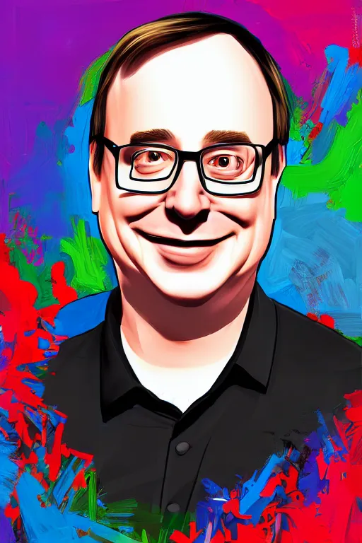 Image similar to full length illustration of linus torvalds, digital painting, trending on art station and devian art, pop art, low polygons illustration