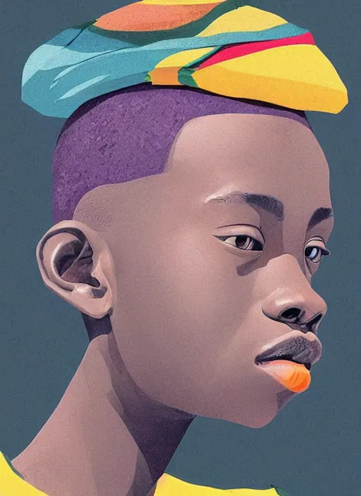 Image similar to colourful upper half portrait of an african boy - art by tenmyouya hisashi & hsiao - ron cheng, highly detailed, digital painting, illustration, smooth, sharp focus, intricate, symmetry, pinterest, behance, artstation