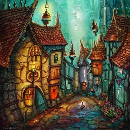 Image similar to beautiful painting of a fantasy rat village