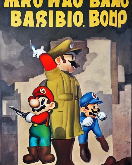 Prompt: a teaser poster for a 1 9 3 5 mafia drama starring the mario brothers painted by karoly grosz, detailed, dramatic, movie poster, oil painting