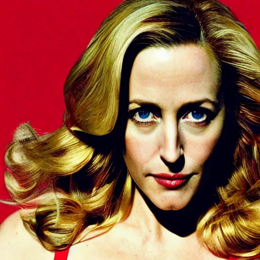 Prompt: portrait of Gillian Anderson as Wonder Woman (2021) in the style of Terry Richardson, award-winning, detailed, 82 mm sigma art, close up
