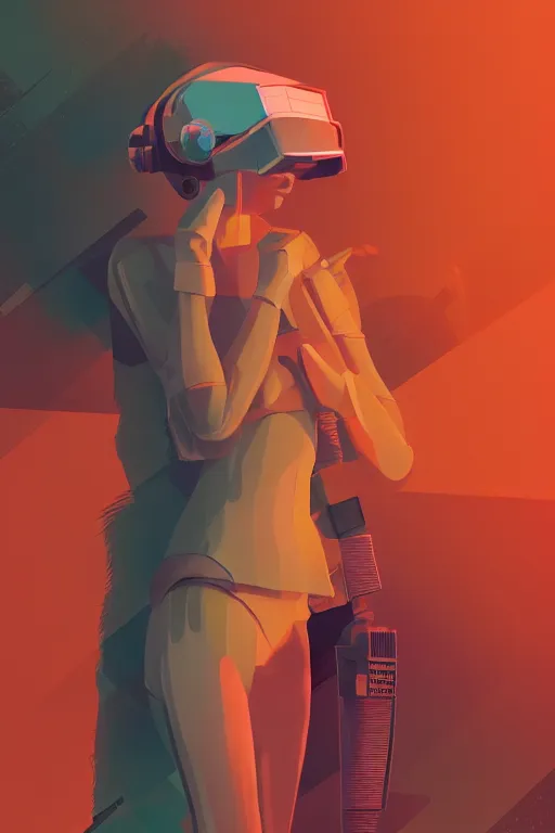 Prompt: full body twitch streamer girl, blade runner 2 0 4 9, scorched earth, cassette futurism, modular synthesizer helmet, the grand budapest hotel, glow, digital art, artstation, pop art, by hsiao - ron cheng