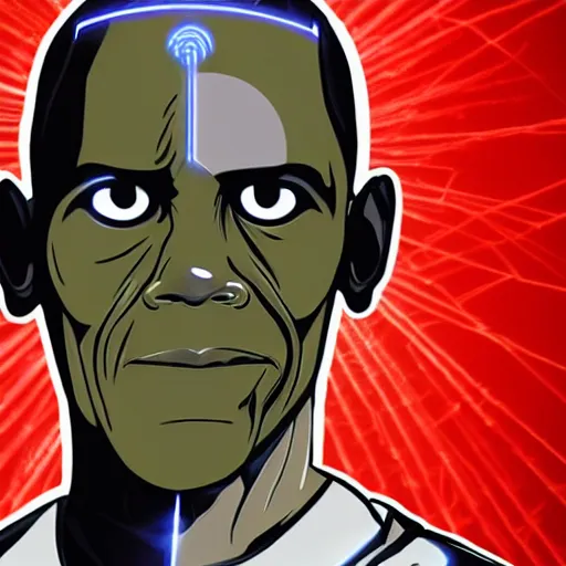 Image similar to Cyborg Obama with glowing eyes