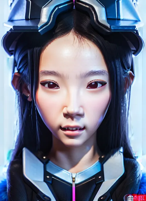 Image similar to portrait of angelababy, futuristic hong kong police uniform girl, au naturel, hyper detailed, digital art, trending in artstation, cinematic lighting, studio quality, smooth render, unreal engine 5 rendered, octane rendered, art style by klimt and nixeu and ian sprigger and wlop and krenz cushart