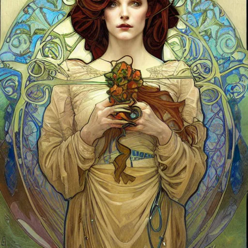 Image similar to an art nouveau painting in the style of donato giancola, and in the style of charlie bowater, and in the style of alphonse mucha. symmetry, smooth, sharp focus, semi - realism, intricate detail.