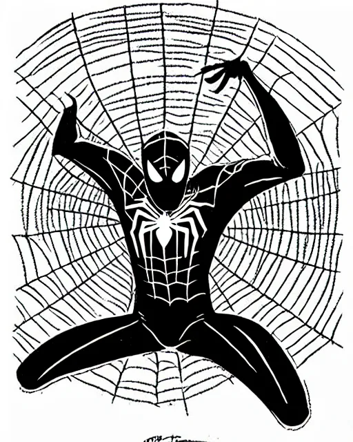 Image similar to sketch of a gold and black spider - man by steve ditko