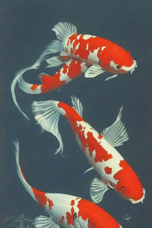 Image similar to a koi fish!!!! fighter robot by Frank Frazetta