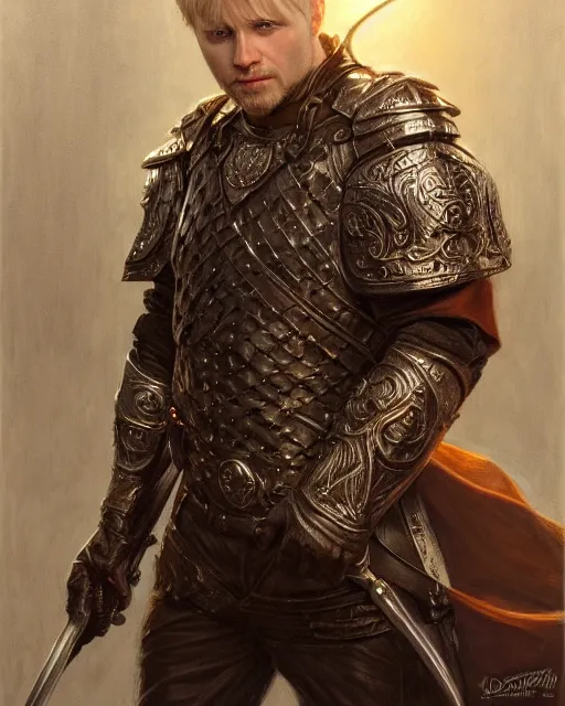 Image similar to attractive arthur pendragon portrait, highly detailed, very intricate, cinematic lighting, closeup painted portrait, by donato giancola and rossdraws and magali villenueve, featured on artstation