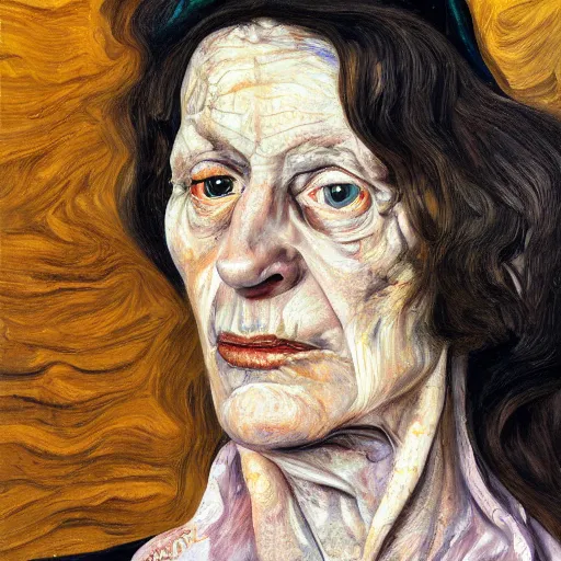 Prompt: high quality high detail painting by lucian freud, hd, portrait of dark woman witch
