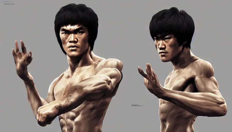 Image similar to Bruce Lee is Raiden, hyperdetailed, artstation, cgsociety, 8k