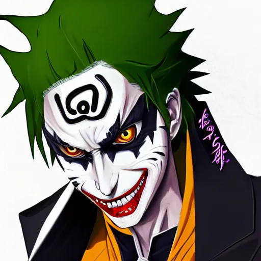 Image similar to Joker looks like Naruto, Joker as Naruto, high quality art, artbreeder, artstation