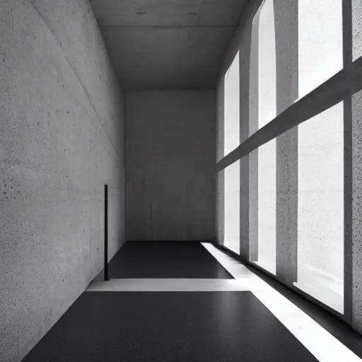 Prompt: underground concrete room, flooded, minimalist architecture, surreal, liminal space, angled walls, high ceiling,