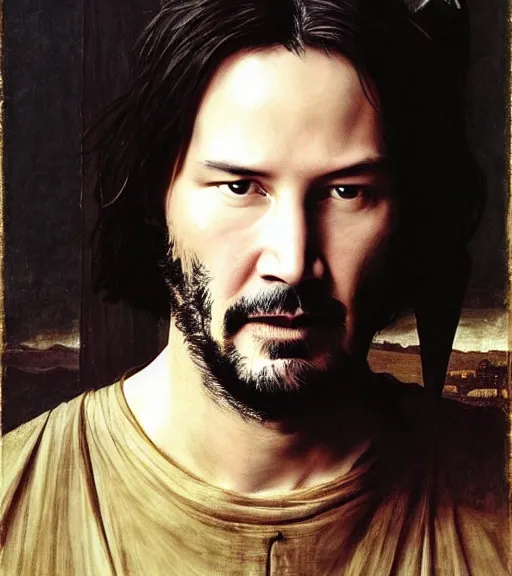 Image similar to keanu reeves in medieval armour, bouguereau and waterhouse