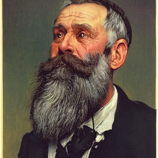 Image similar to a detailed portrait of a middle aged man with a greying beard by ivan shishkin and norman rockwell