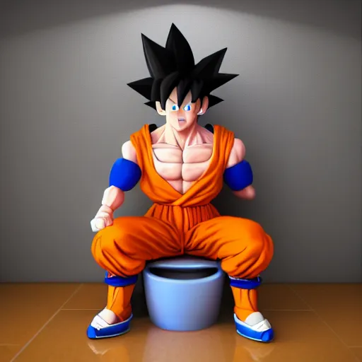 Prompt: 3 d render of goku sitting on the toilet