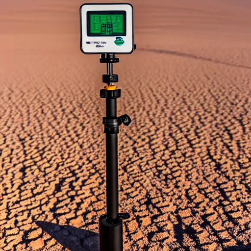 Image similar to mobile camoflaged rugged weather station sensor antenna for monitoring the australian desert, XF IQ4, 150MP, 50mm, F1.4, ISO 200, 1/160s, dawn