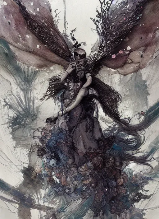 Prompt: portrait, Dark fairies stealing away children into the sky over London, watercolor, pen and ink, intricate line drawings, by Yoshitaka Amano, Ruan Jia, Kentaro Miura, Artgerm, post processed, concept art, artstation, matte painting, style by eddie mendoza, raphael lacoste, alex ross