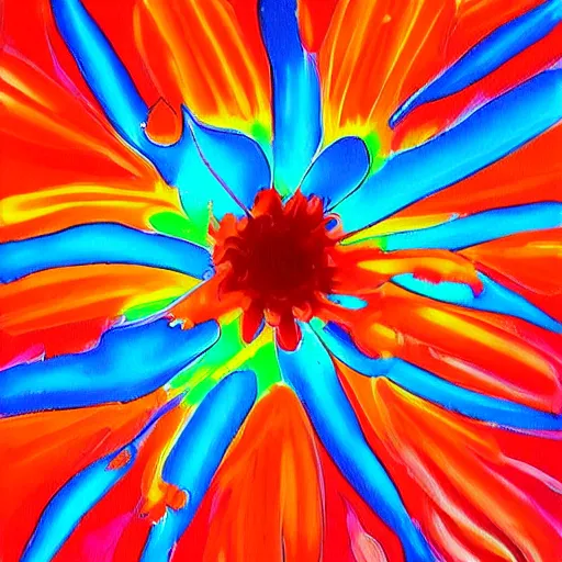 Image similar to an abstract painting of a red and blue flower by peter max, featured on deviantart, metaphysical painting, psychedelic, fractalism, vivid colors