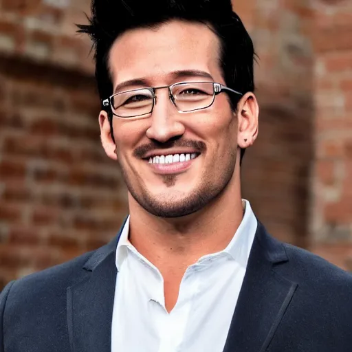 Image similar to a high quality photo of handsome markiplier, gigachad