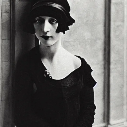 Prompt: photograph of a woman wearing weimar berlin fashion, 1 9 2 0's, looking at the camera, aesthetic, elaborate, intricate, highly detailed, detailed face, smooth, sharp focus, occlusion shadow, rim light, art by waterhouse, millais,