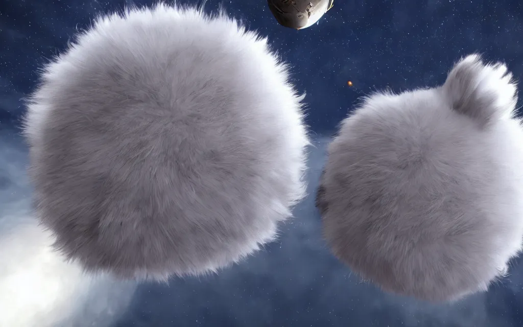 Prompt: furry fluffy ball floating in space, closeup, highly detailed, unreal engine