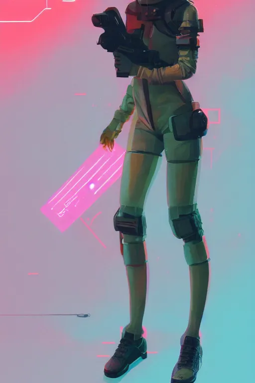 Prompt: full body delinquent girl, blade runner 2 0 4 9, scorched earth, cassette futurism, modular synthesizer helmet, the grand budapest hotel, glow, digital art, artstation, pop art, by hsiao - ron cheng