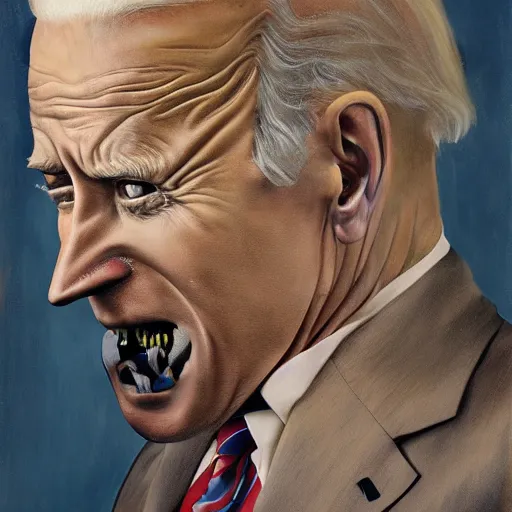 Image similar to terrifying, surreal portrait of joe biden with face sloughing off to reveal robot underneath l by j. c. leyendecker, bosch, william blake, stephen gammell, jon mcnaughton, and beksinski