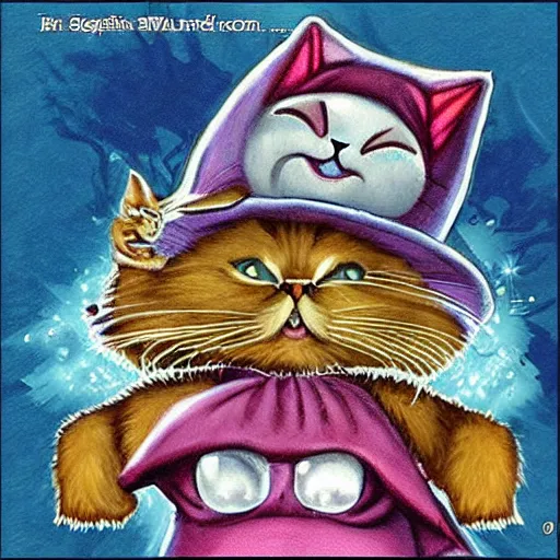 Image similar to Super math wizard cat, in style of Gerald Brom