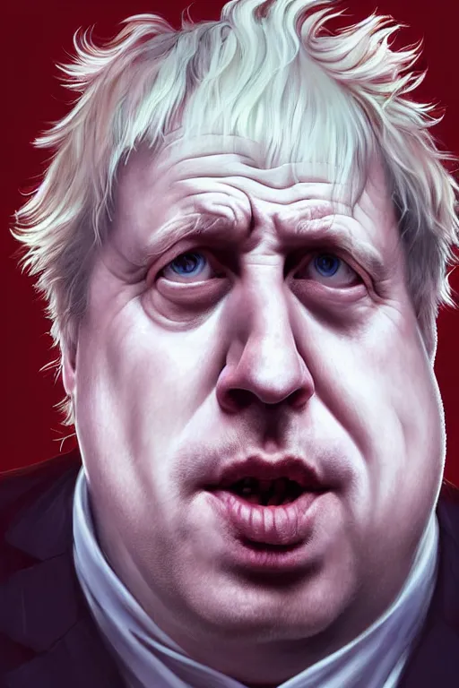 Prompt: Boris Johnson as drunk genius Rick Sanchez, one eyebrow, white robe, big eyes, 2d portrait, symmetrical, highly detailed, digital painting, artstation, concept art, smooth, sharp focus, illustration, cinematic lighting, art by artgerm and greg rutkowski and alphonse mucha