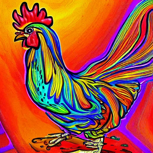 Image similar to psychedelic style painting of a chicken dinner
