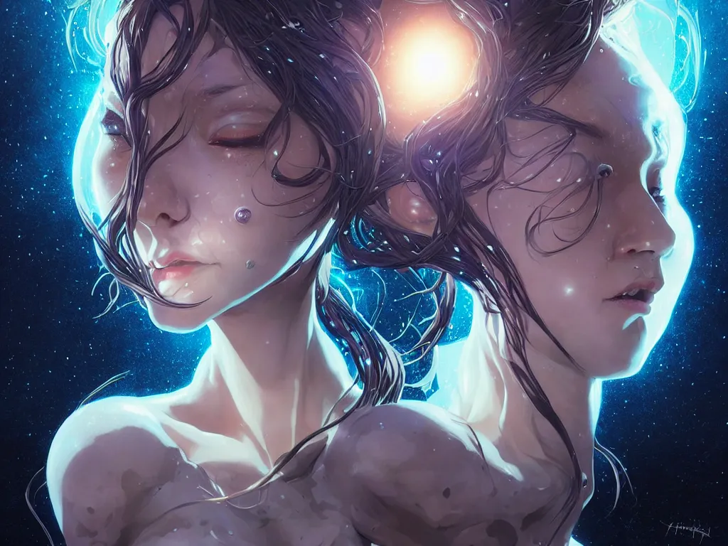 Image similar to azathoth girl wearing a dress made of milky way, conquest the earth, occlusion shadow, specular reflection, rim light, unreal engine, artgerm, artstation, art by hiroaki samura and ilya kuvshinov and ossdraws, intricate, highly detailed 8 k, fantasy illustration, extremely beautiful and aesthetic shape of face and body