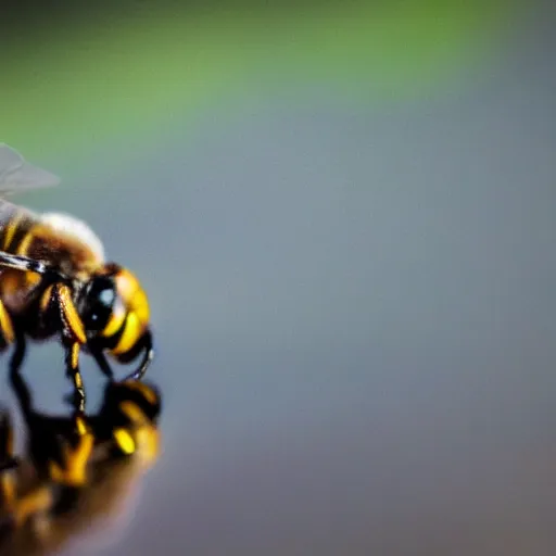Image similar to cinematography, 4k, cinematic lightning, bee on a flower