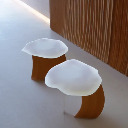 Image similar to the jellyfish stool by tadao ando, corian and oak