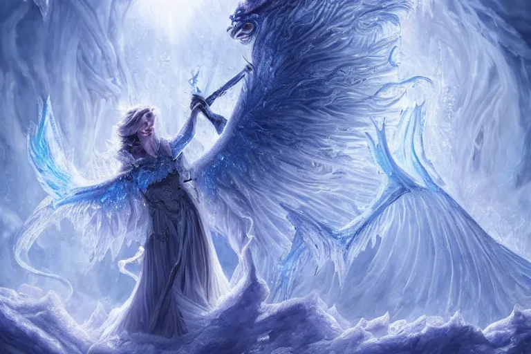 Prompt: Majestic beautiful young pepe ice goddess! fighting a beautiful evil fire goddess!! intricate, epic, elegant, menacing, fantasy, highly detailed, digital painting, hard focus, beautiful volumetric lighting, epic light, ultra detailed, souls, smoke, icicle, frozen by Leesha Hannigan, Ross Tran, Thierry Doizon, Kai Carpenter, Ignacio Fernández Ríos