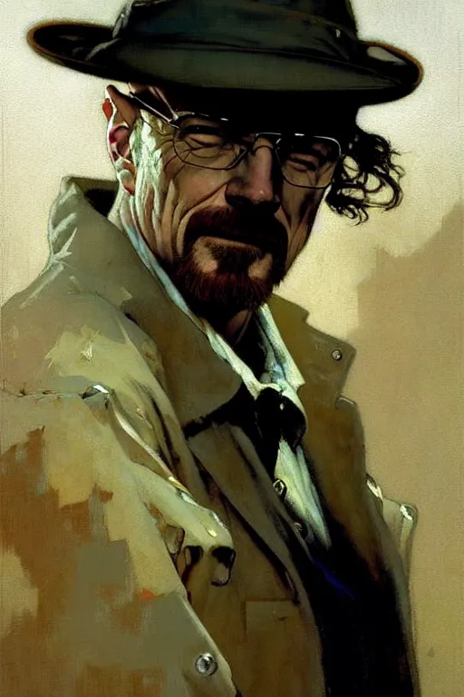 Image similar to walter white, painting by'phil hale '!!! gaston bussiere, craig mullins, greg rutkowski, alphonse mucha