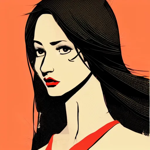 Image similar to girl with medium length red hair. thin face, red lips. centered median photoshop filter cutout vector behance hd jesper ejsing!