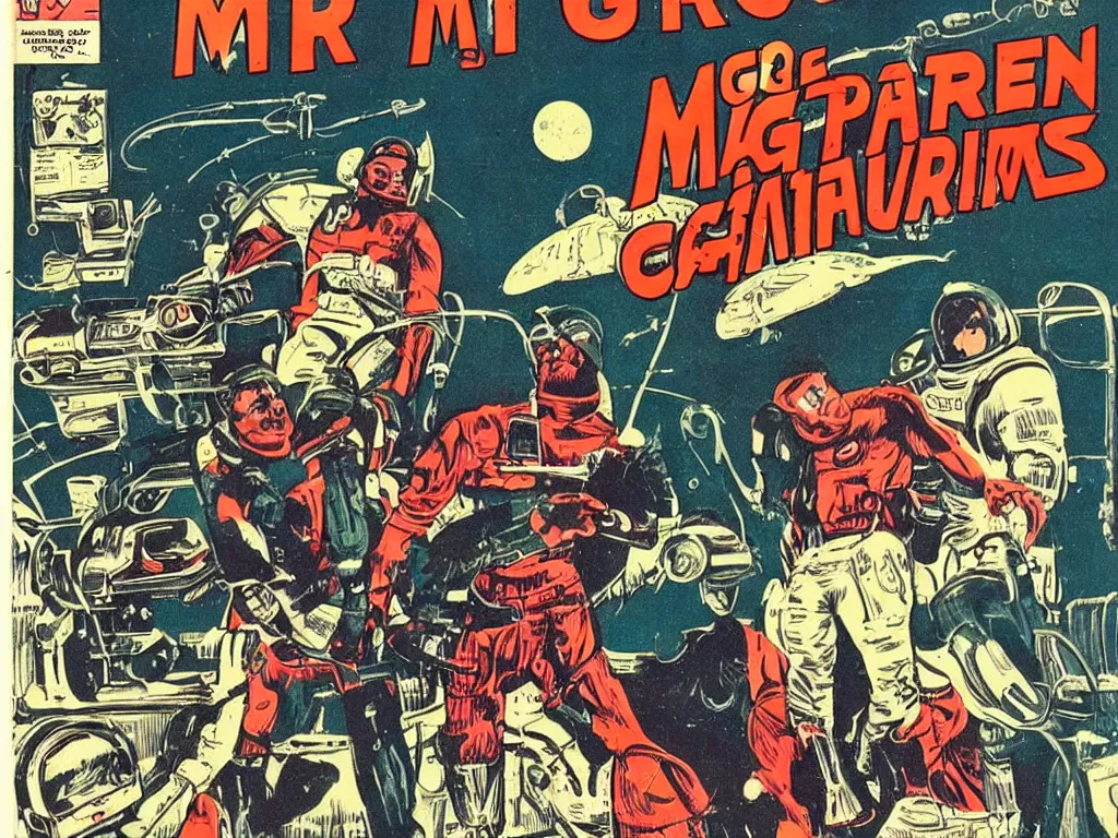 Image similar to vintage space comic martian criminals, higly detailed