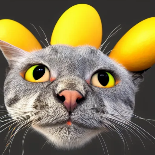 Prompt: multicolor 3 d render of funny cat as mango fruit by blender guru created at modern world in 4 k ultra high resolution, with funny feeling