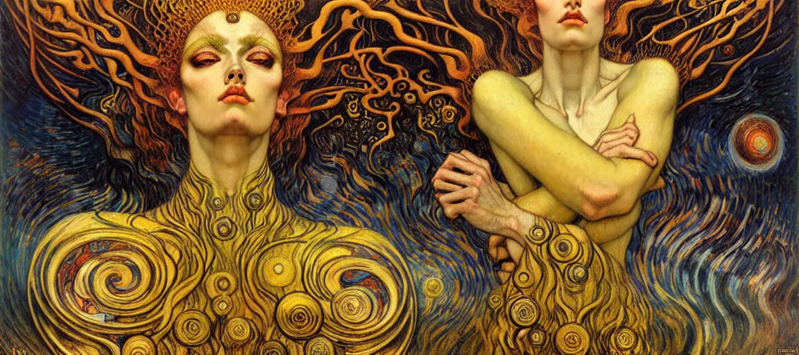 Image similar to Divine Chaos Engine by Karol Bak, Jean Delville, William Blake, Gustav Klimt, and Vincent Van Gogh, symbolist, visionary