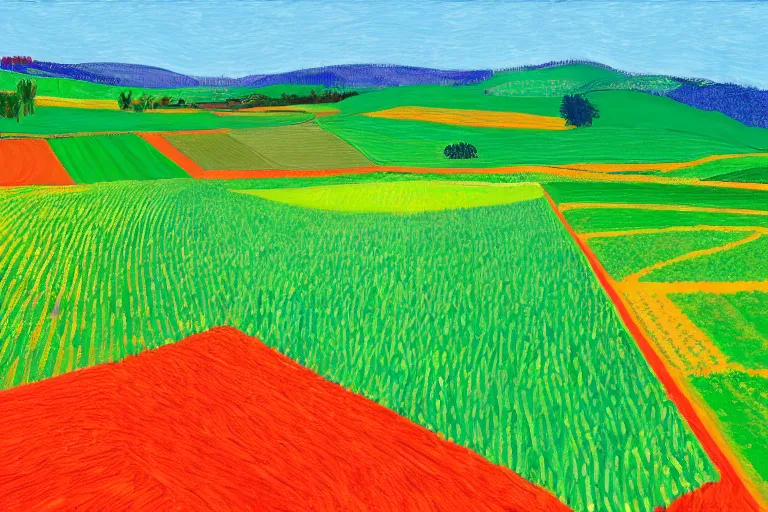 Prompt: dreaming from a new economy and a new financial system for high precision farming, painted by David Hockney, iPad-H 768