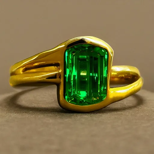 Image similar to Band of Spellbinding, a golden ring adorned with green uranium gems and silver lines.