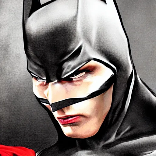 Prompt: photorealistic batman is wearing a red beanie. hyperdetailed photorealism