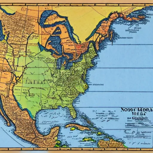 Image similar to a map of north america, labeled