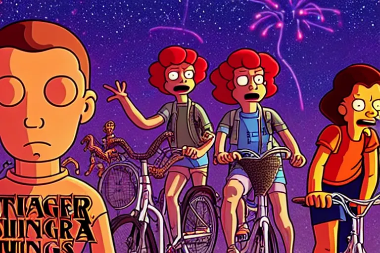 Prompt: closeup shot from the animated version of Futurama Stranger Things with Eleven and Leela and Demogorgon, cartoon, detailed faces, high resolution, hyper detailed, intricate, illustrated, dramatic lighting, illustration, artstation, concept art, smooth, sharp focus, art by Alphonse Mucha and Matt Groening !n-9